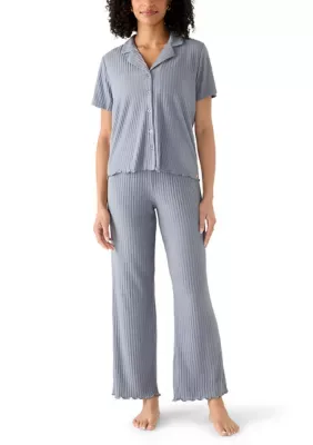 Ribbed Notch Collar Pajama Set