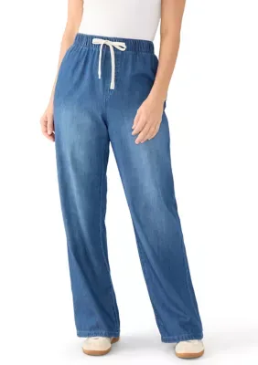 Mid Rise Drawcord Waist Wide Leg Jeans by Tahari