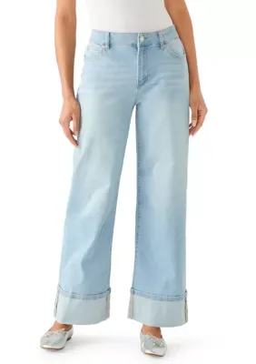 Mid Rise Cuffed Wide Leg Jeans by Tahari