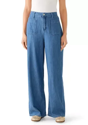 Mid Rise Wide Leg Patch Pocket Jeans by Tahari