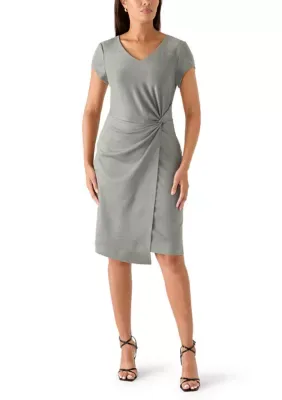 V-Neck Side Knot Faux Suede Dress by Connected Apparel