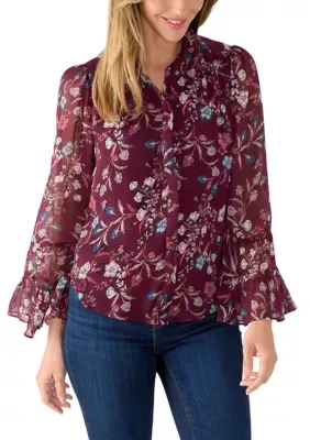 Collard Ruffle Cuff Button Down Blouse by CeCe