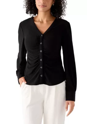 Long Sleeve Shirred Knit Top by CeCe