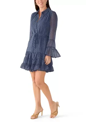 Tiered Flounce Sleeve Tie Waist Shirtdress by CeCe