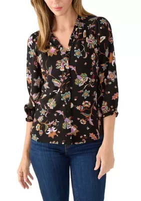 3/4 Sleeve V-Neck Blouse with Buttons by CeCe