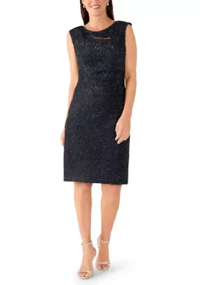 Slash Neck Eyelash Sheath Dress by Connected Apparel