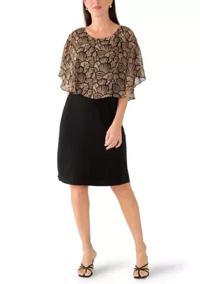Printed Chiffon Cape Sleeve Dress by Connected Apparel