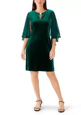 Velvet Dress with Chiffon Elbow Cape Sleeves by Connected Apparel