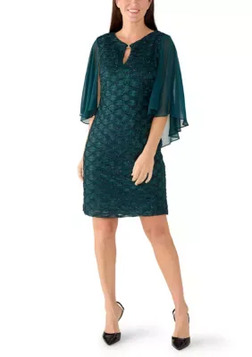 Metallic Eyelash Mock Keyhole Dress by Connected Apparel