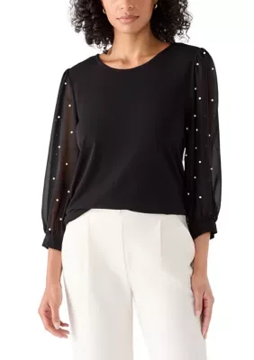 Mixed Media Crew Neck Top by CeCe