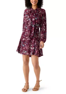 Long Balloon Sleeve Tie Neck Godet Dress by CeCe