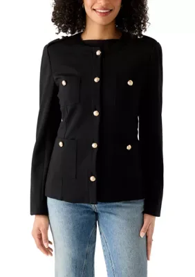 Long Sleeve Knit Blazer with Button Epaulets by CeCe