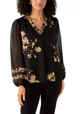 Long Sleeve Floral V-Neck Blouse by Vince Camuto