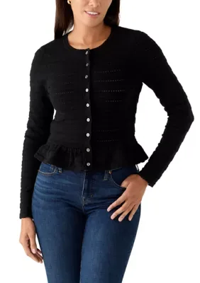 Pointelle Long Sleeve Cardigan by CeCe
