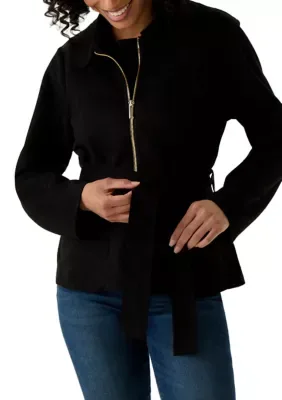 Faux Suede Belted Jacket by Rio & Rian