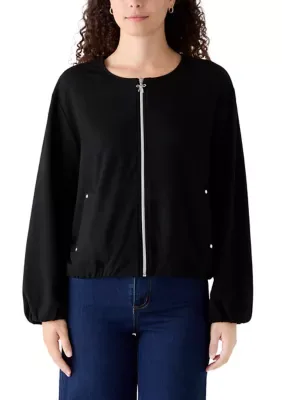 Zip Front Balloon Sleeve Lightweight Bomber Jacket by Nanette Lepore