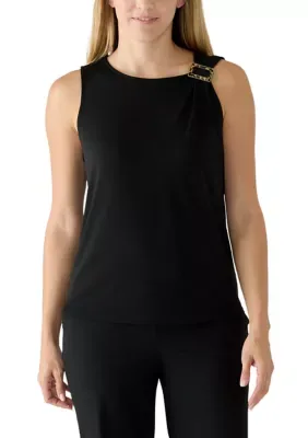 Crew Neck Sleeveless Top with Hardware Detail by Rio & Rian