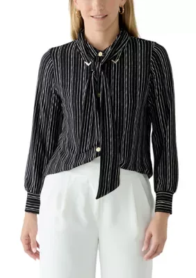 Button Front Tie Neck Top by Rio & Rian