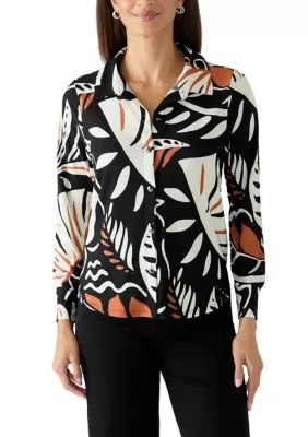 Long Sleeve Button Front Printed Top by Rio & Rian