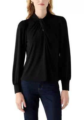 Twist Neck Long Sleeve Pullover by Rio & Rian