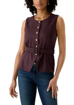 Suede Sleeveless Button Front Top by Rio & Rian