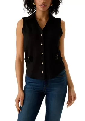 Sleeveless Button Front Top with Belt by Rio & Rian
