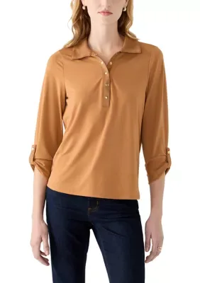 Suede Detail Long Sleeve Top by Rio & Rian