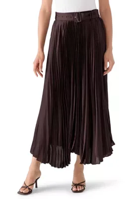 Pull-On Belted Pleated Midi Skirt by Muse Republic Clothing