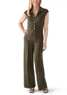 Sleeveless Drop Shoulder Top and Pintuck Pants Set