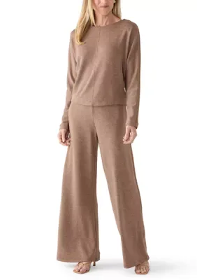 Long Dolman Sleeve Boat Neck Top and Wide Leg Pants Set
