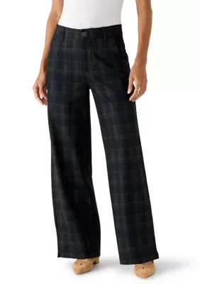 Printed Plaid Wide Leg Pants with Slit Hem by Truth by Republic