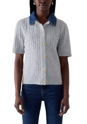Short Sleeve Knitted Sweater with Collar by Nanette Lepore