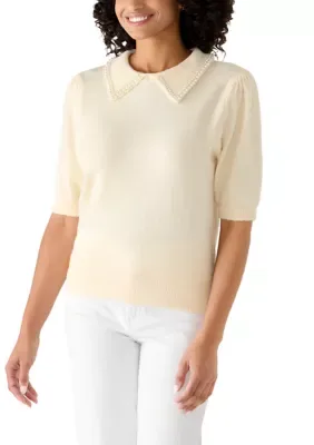Short Sleeve Peter Pan Collar Sweater by Nanette Lepore
