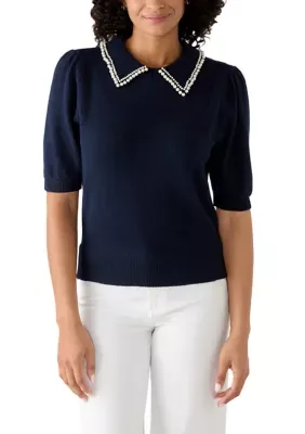 Short Sleeve Peter Pan Collar Sweater