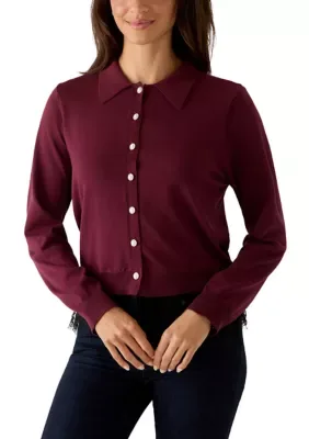 Long Sleeve Collar Lace Trim Sweater by Nanette Lepore