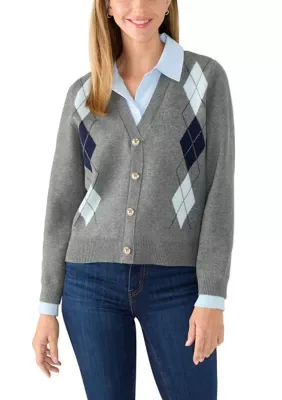 Argyle Cardigan Overlay Collar Button Down Shirt by Nanette Lepore