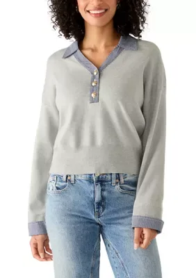 Deep V-Neck Sweater with Denim Trim by Nanette Lepore