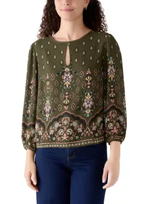 Printed Woven Key Hole Blouse by Nanette Lepore