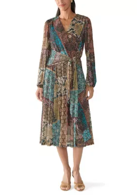 Long Sleeve Mesh Printed Dress by Robbie Bee