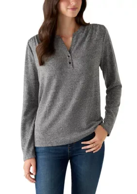 Shirred Split Neck Top by Rafaella