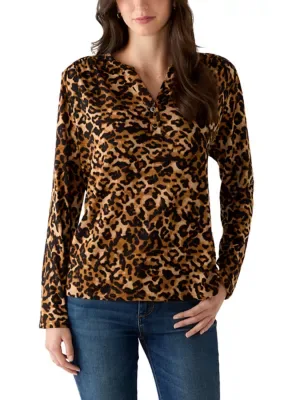Leopard Print Split Neck Top by Rafaella