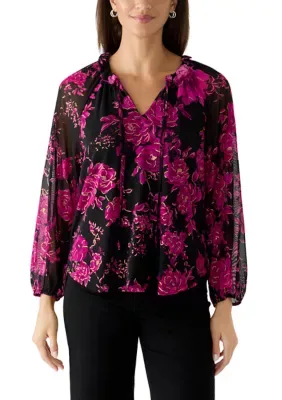 Floral Print Tie Blouse