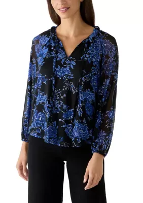 Floral Print Tie Blouse