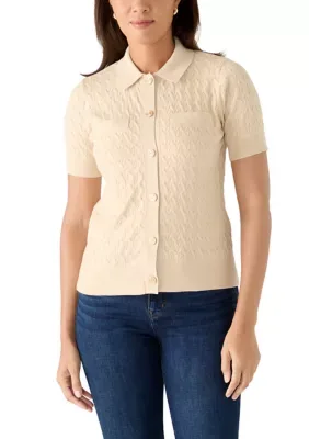 Short Sleeve Cable Knit Top by Rio & Rian