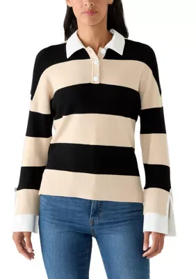 Collared Neck Long Sleeve Sweater by Rio & Rian