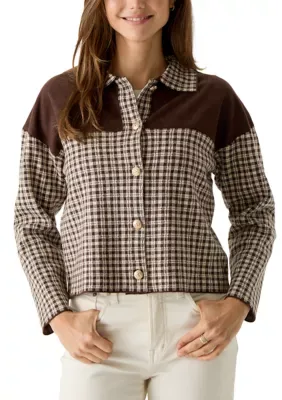 Suede Top Plaid Button Front Jacket by Rio & Rian