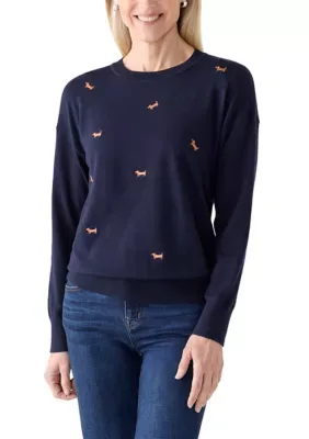 Long Sleeve Embroidered Dog Pullover by Aimee  Coco