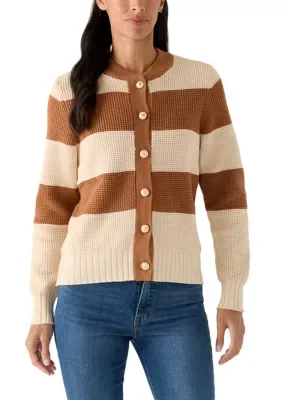Button Up Striped Bomber Jacket Sweater by Rio & Rian