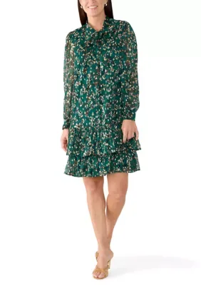 Chiffon Tie Ruffle Shirt Dress by Anne Klein