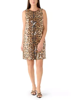 Cheetah Print Sequin Shift Dress by Anne Klein